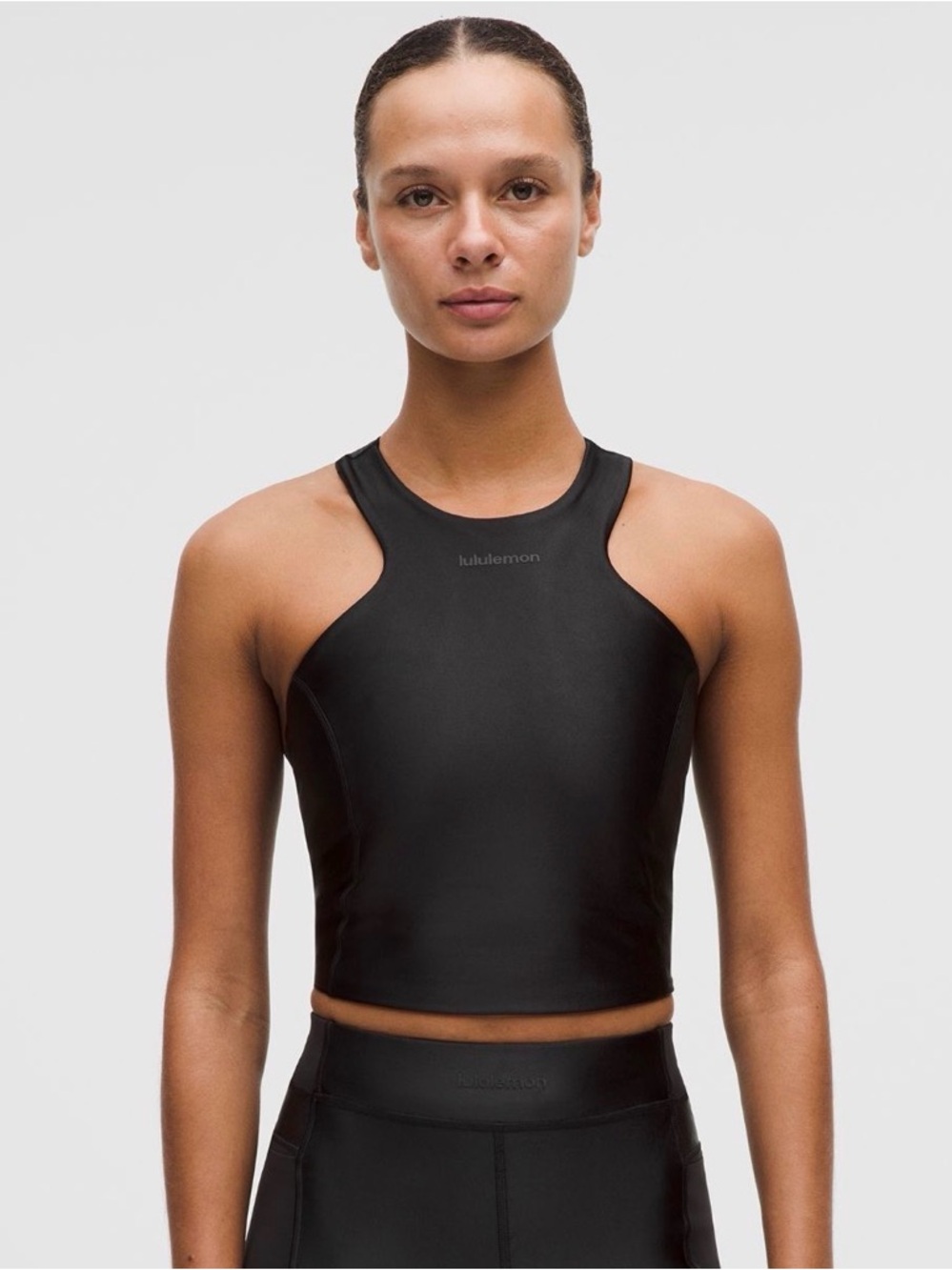 Lululemon Crop Athletic Tank Bra - Black Satin Shine - Size 12